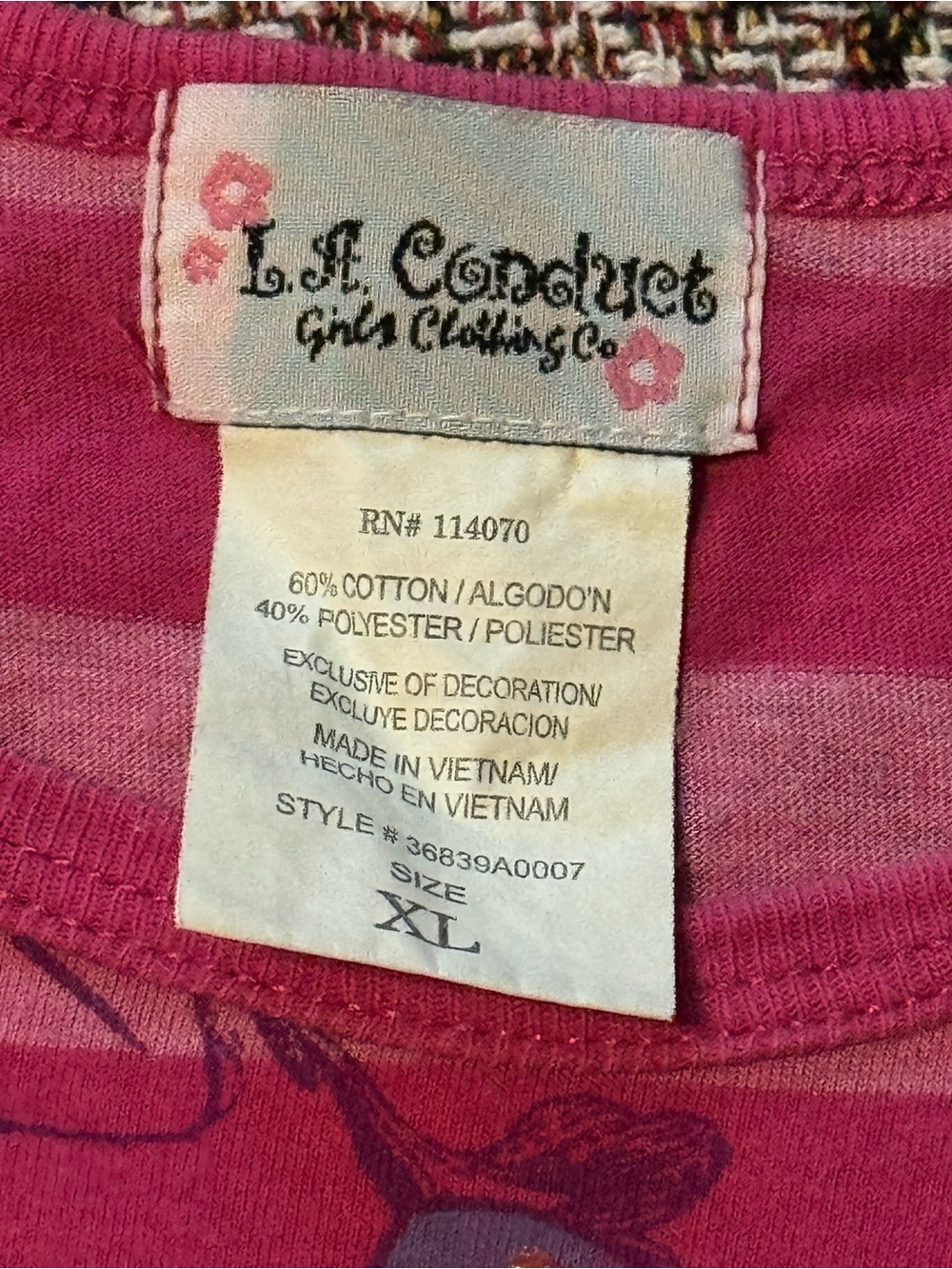 LA Conduct Girls' Pink Purple Floral Stripe Tee Size XL - Picture 4 of 5